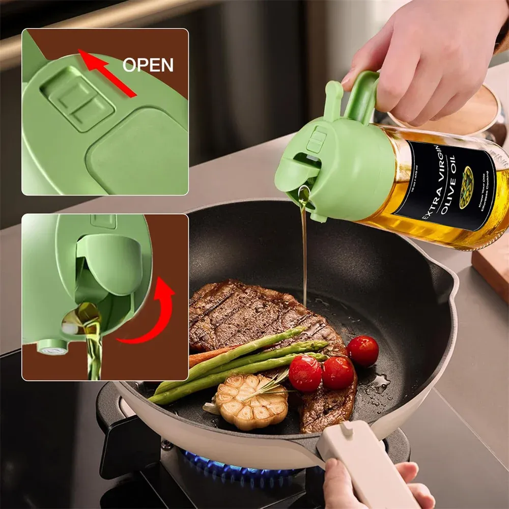 Pulvérisateur et distributeur d'huile de cuisson 2 en 1 en verre Premium, 470 ml (16 oz), avec étiquettes autocollantes, qualité alimentaire 3