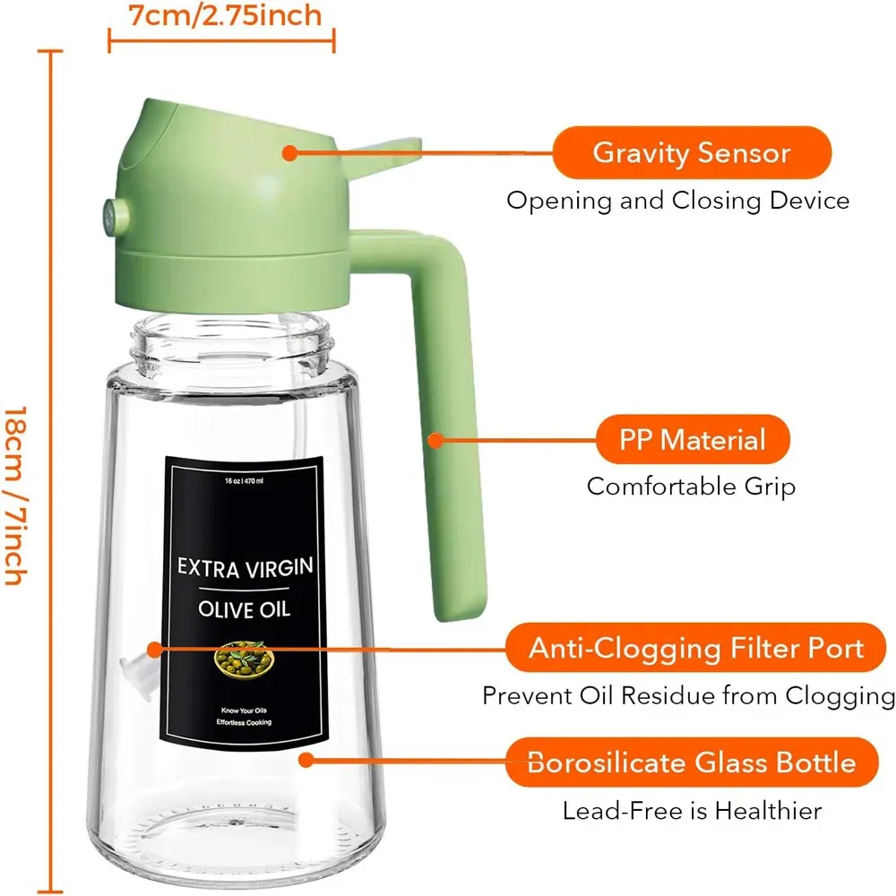 Pulvérisateur et distributeur d'huile de cuisson 2 en 1 en verre Premium, 470 ml (16 oz), avec étiquettes autocollantes, qualité alimentaire 2