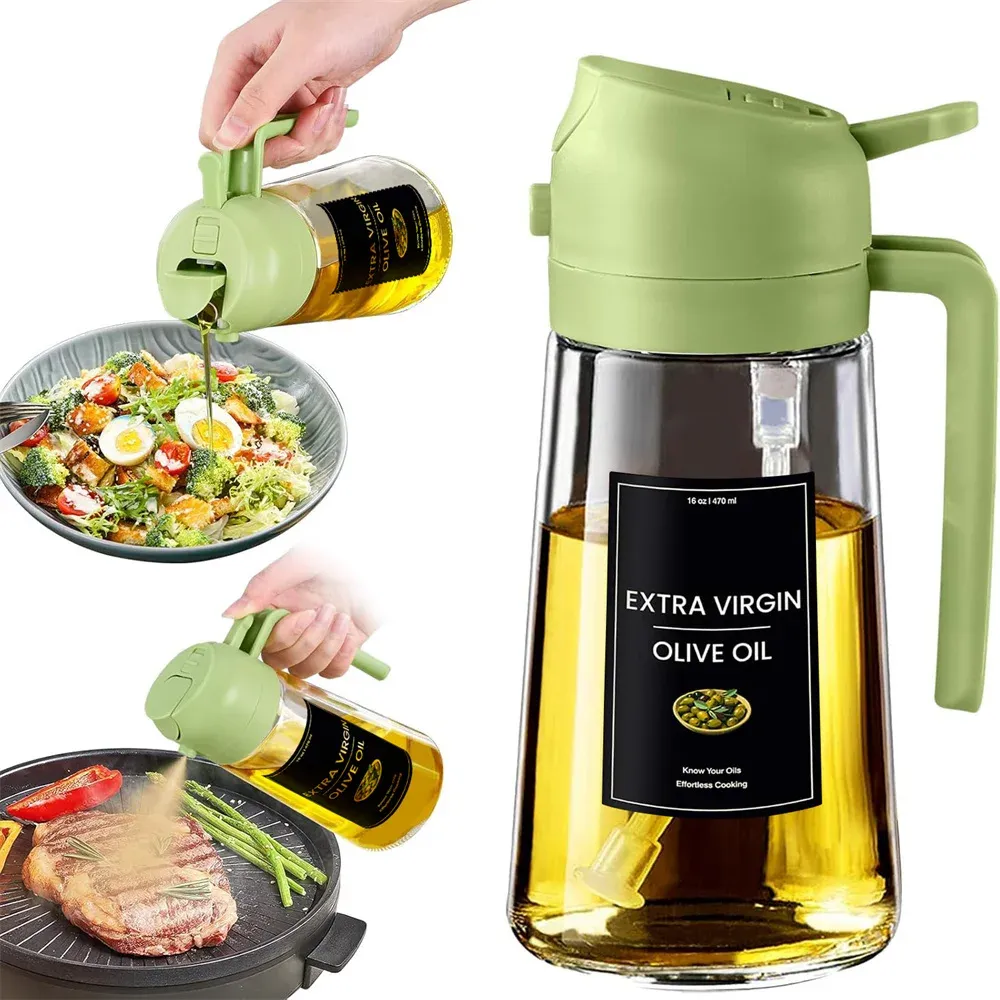 Pulvérisateur et distributeur d'huile de cuisson 2 en 1 en verre Premium, 470 ml (16 oz), avec étiquettes autocollantes, qualité alimentaire 7