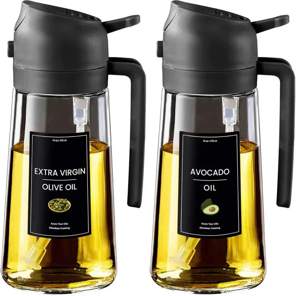 Pulvérisateur et distributeur d'huile de cuisson 2 en 1 en verre Premium, 470 ml (16 oz), avec étiquettes autocollantes, qualité alimentaire 11