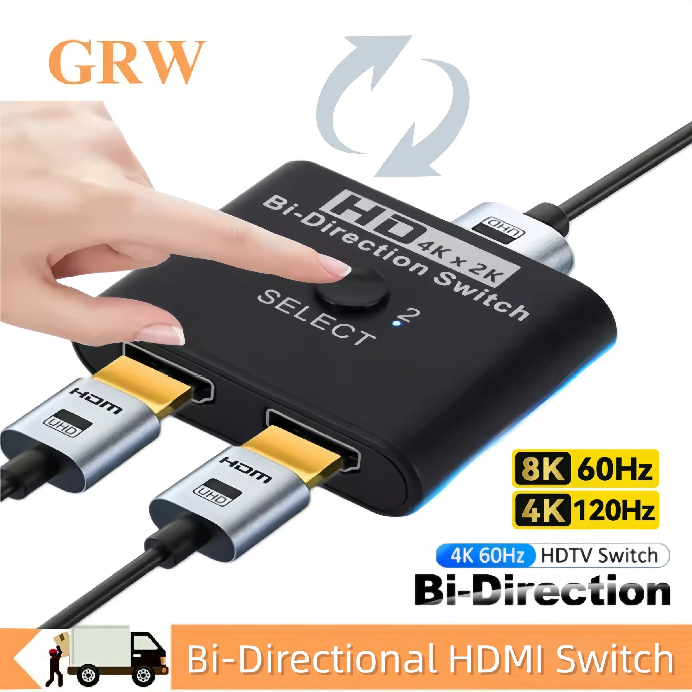 Commutateur HDMI bidirectionnel 8K 60 Hz, 2 entrées 1 sortie / 1 entrée 2 sorties, compatible PS4 - Image 1