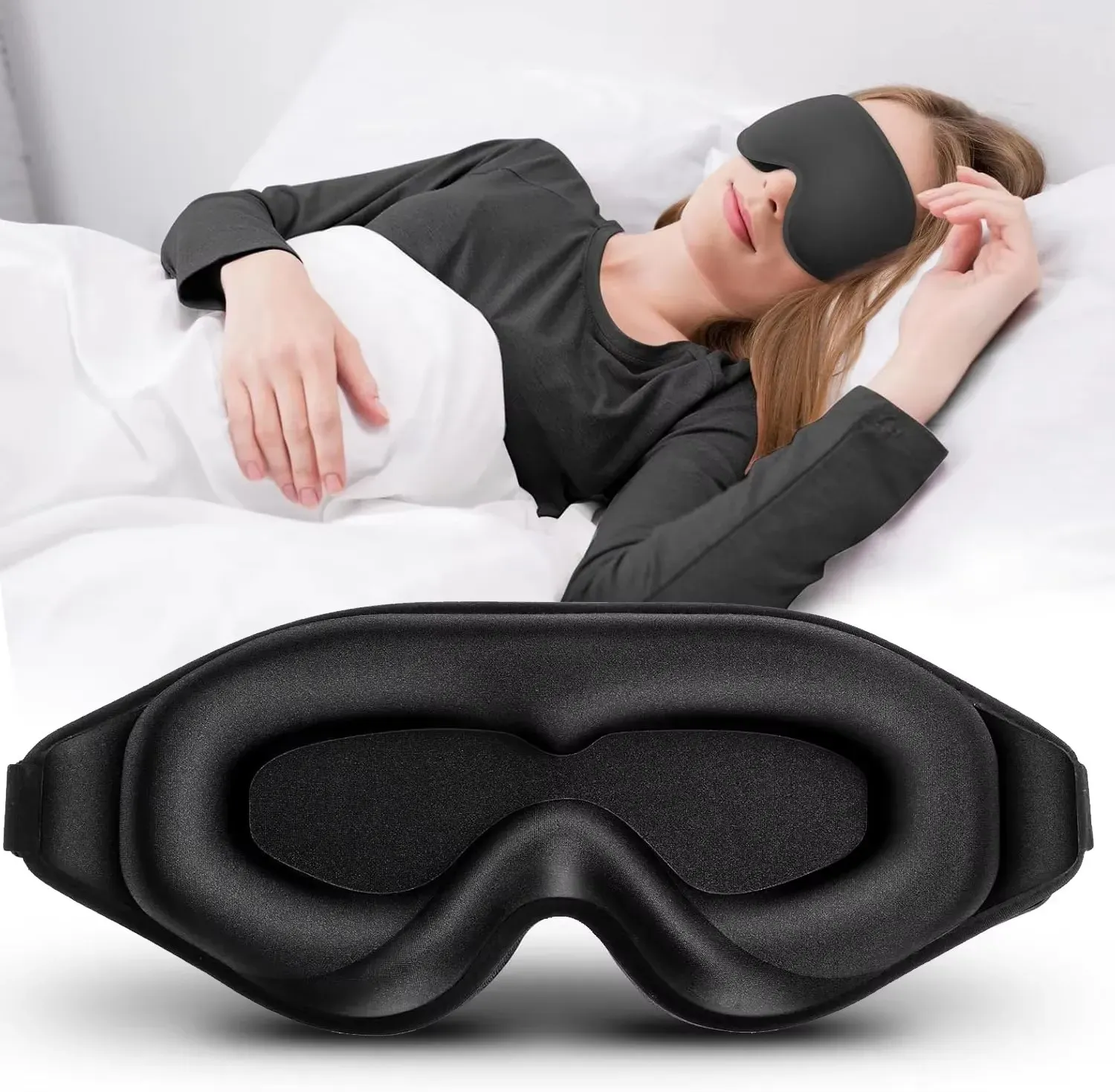 Masque de sommeil 3D à bonnet profilé et bandeau concave moulé, masque occultant pour les yeux, pour femmes et hommes 1
