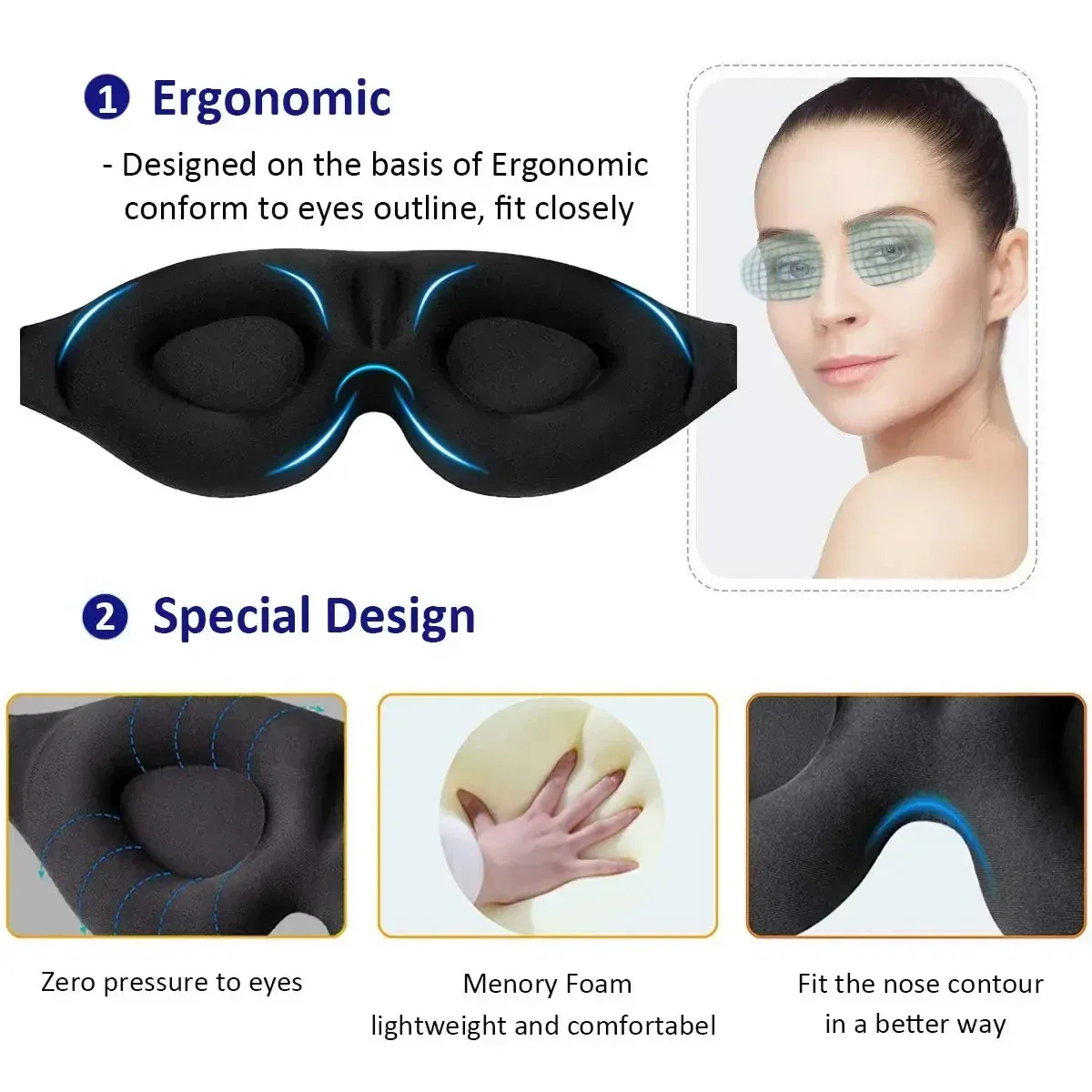 Détail du masque de sommeil 3D