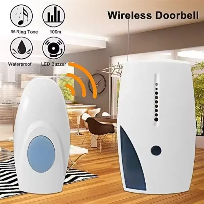 Sonnette sans fil intelligente pour la maison, carillon d'accueil, 36 mélodies, bouton étanche, blanc 3