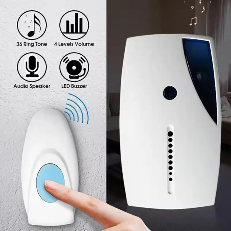 Sonnette sans fil intelligente pour la maison, carillon d'accueil, 36 mélodies, bouton étanche, blanc - Image 1