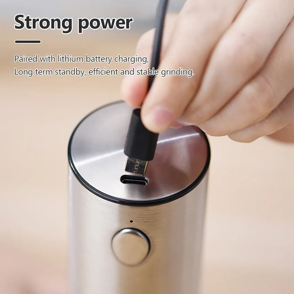 Moulin électrique en acier inoxydable, rechargeable par USB, mouture réglable, pour poivre et sel 3