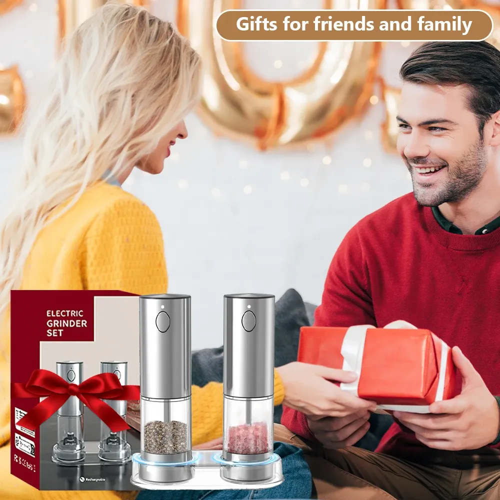 Moulin électrique en acier inoxydable, rechargeable par USB, mouture réglable, pour poivre et sel 6