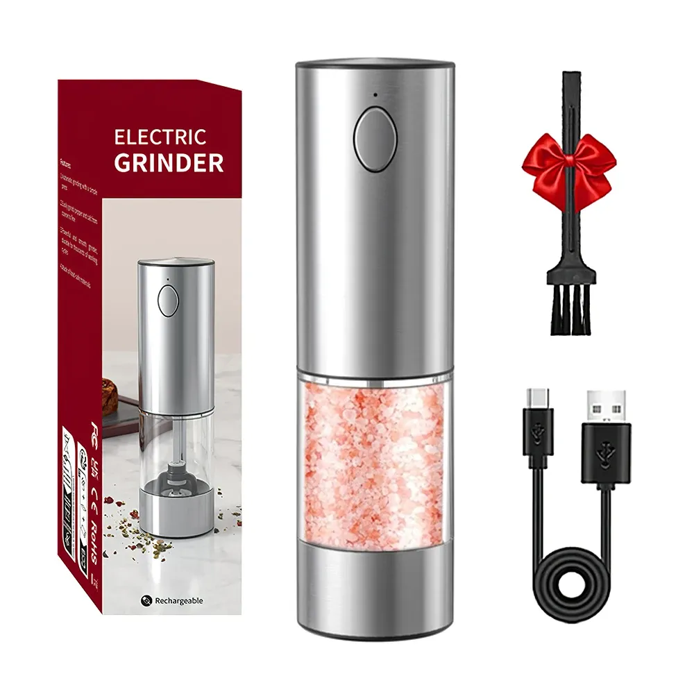 Moulin électrique en acier inoxydable, rechargeable par USB, mouture réglable, pour poivre et sel 8