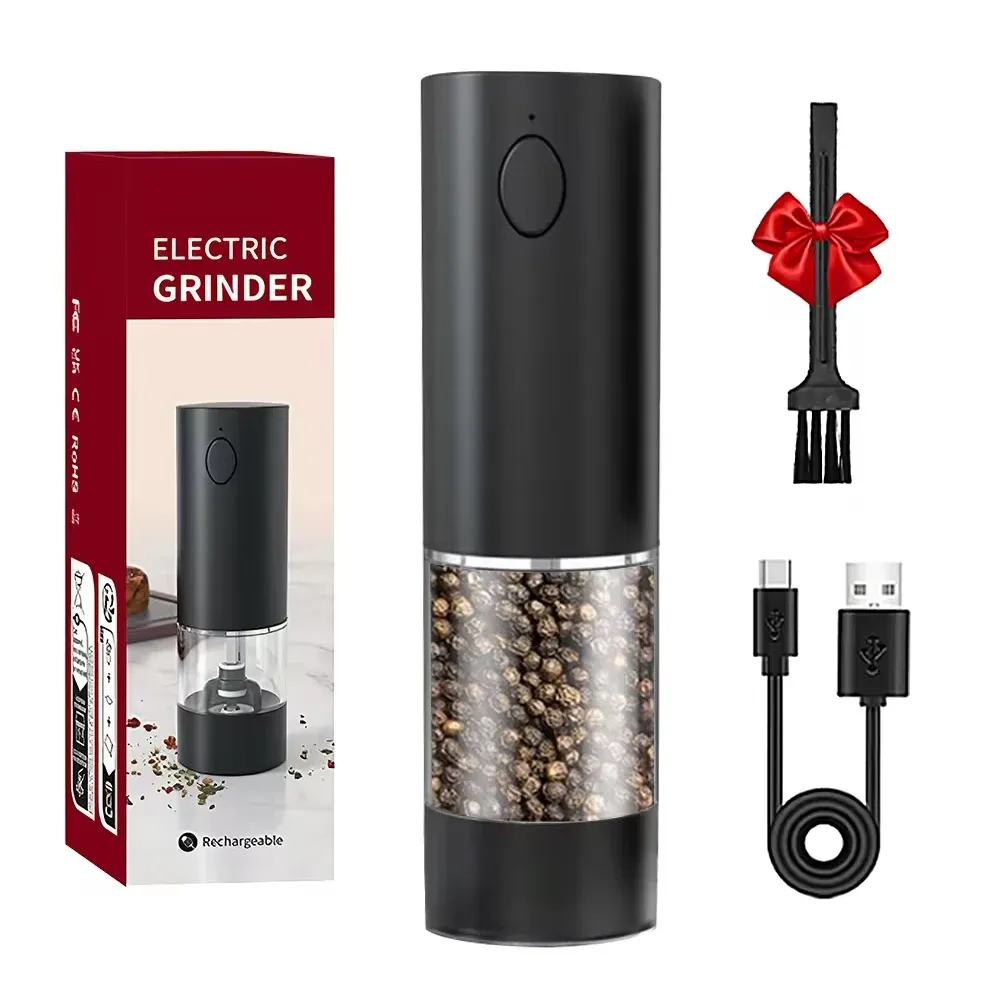 Moulin électrique en acier inoxydable, rechargeable par USB, mouture réglable, pour poivre et sel 9