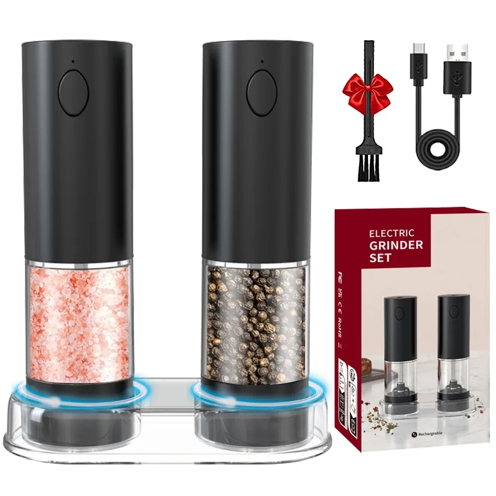 Moulin électrique en acier inoxydable, rechargeable par USB, mouture réglable, pour poivre et sel 10