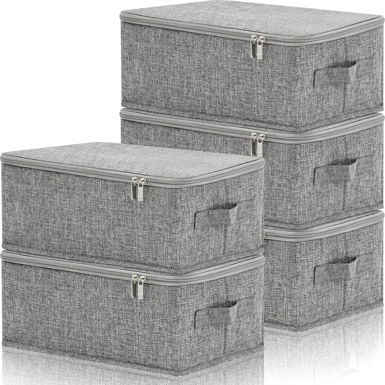 Boîtes de rangement pliables en tissu, empilables, avec couvercles et poignées - Image 1