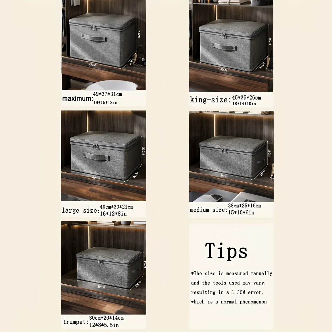 Boîtes de rangement pliables en tissu, empilables, avec couvercles et poignées 5