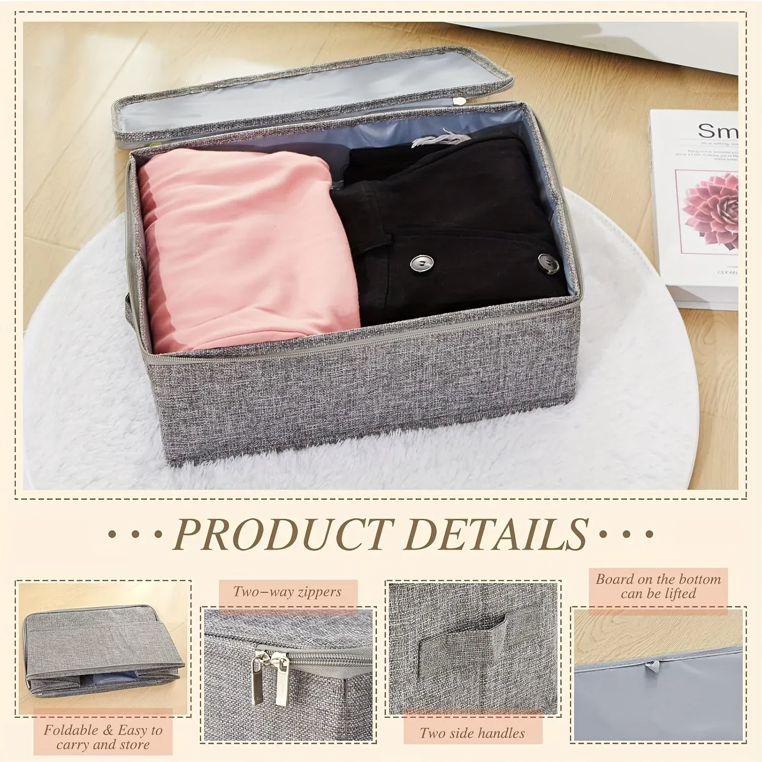Boîtes de rangement en tissu pliables avec couvercles et poignées