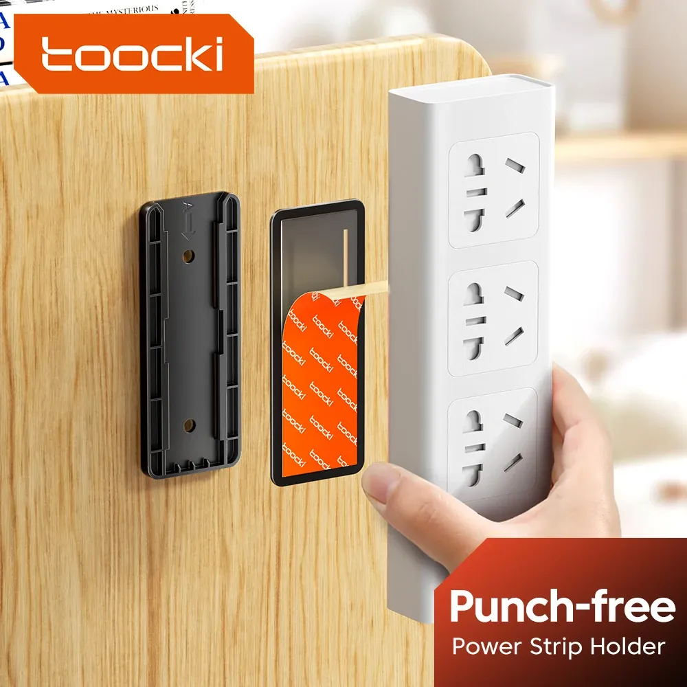 Toocki Support de Multiprise 1, 2 ou 3 Pièces avec Organisateur de Câbles pour Bureau, Fixation Murale Auto-Adhésive pour Chambre