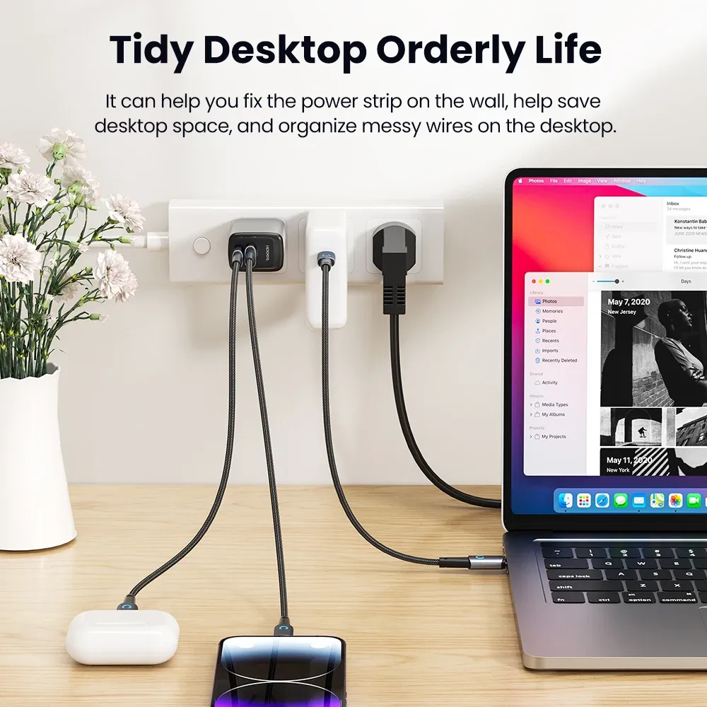 Toocki Support de Multiprise 1, 2 ou 3 Pièces avec Organisateur de Câbles pour Bureau, Fixation Murale Auto-Adhésive pour Chambre 3