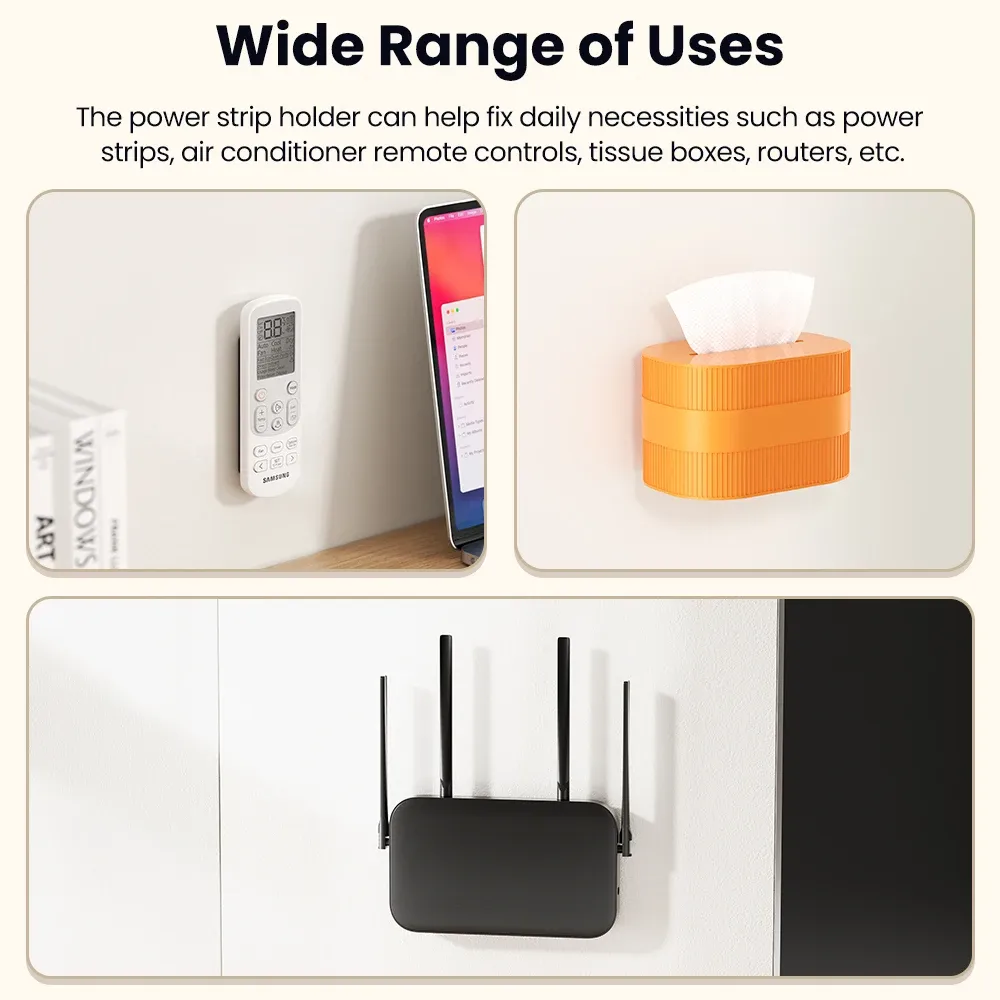 Toocki Support de Multiprise 1, 2 ou 3 Pièces avec Organisateur de Câbles pour Bureau, Fixation Murale Auto-Adhésive pour Chambre 4