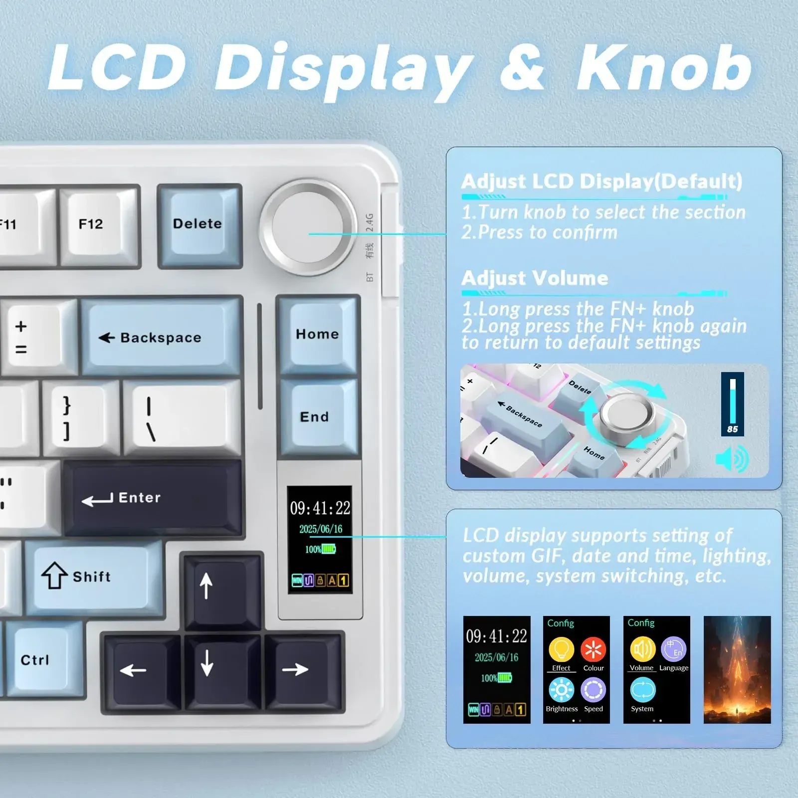 Clavier mécanique sans fil AULA S75 Pro, format 75 %, switches échangeables à chaud, rétroéclairage RVB, batterie 4000 mAh, touches PBT, écran LED 6
