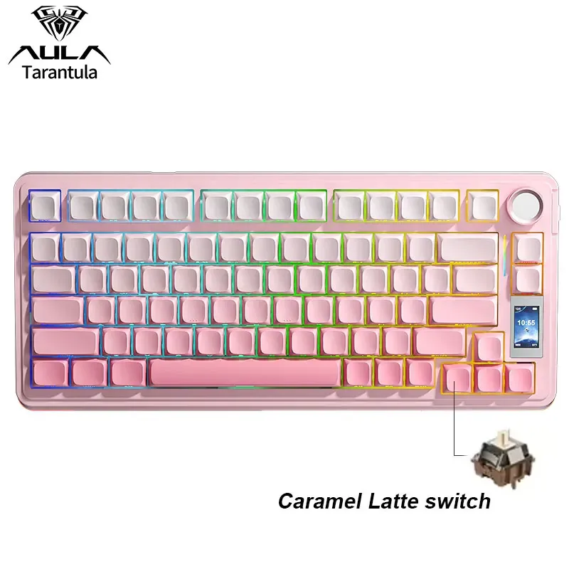 Clavier mécanique sans fil AULA S75 Pro, format 75 %, switches échangeables à chaud, rétroéclairage RVB, batterie 4000 mAh, touches PBT, écran LED 11