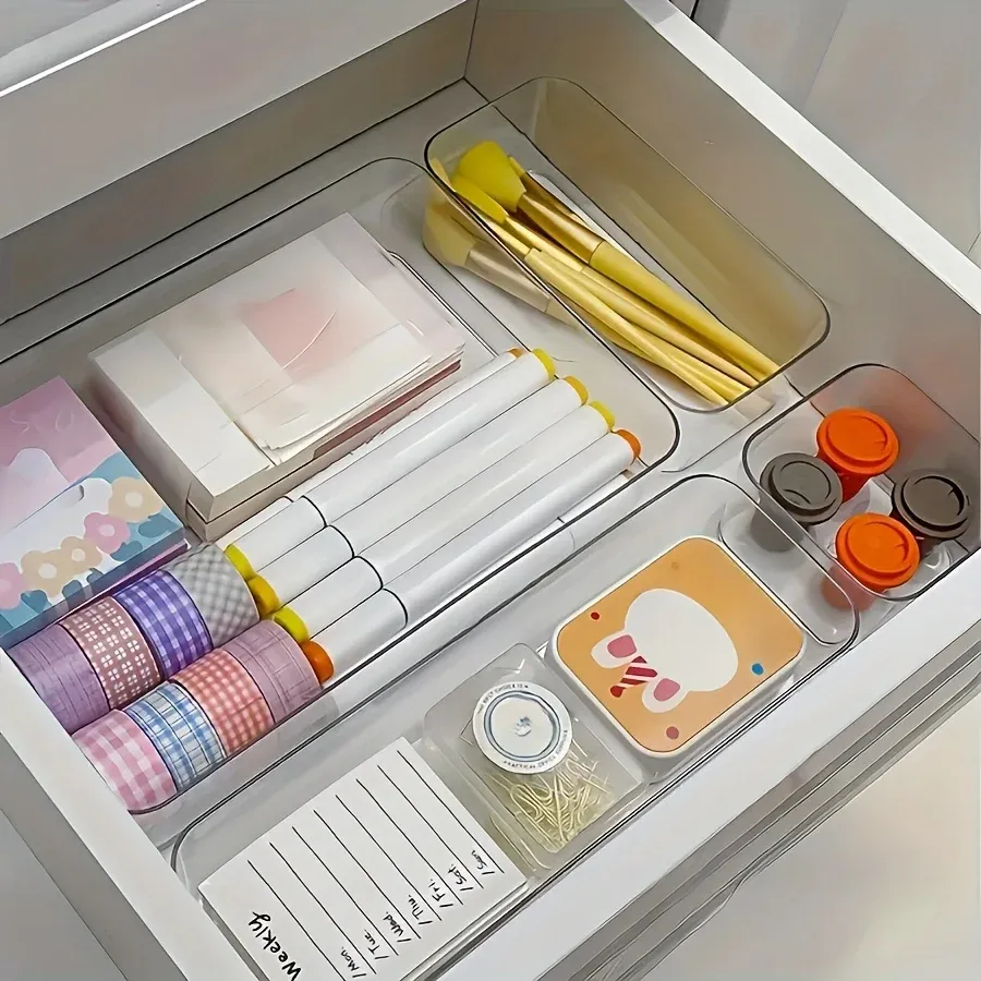 Boîte de rangement pour cosmétiques et papiers, adaptée au maquillage, aux fournitures de bureau et au rangement domestique, organisateur de bureau et de tiroir 4
