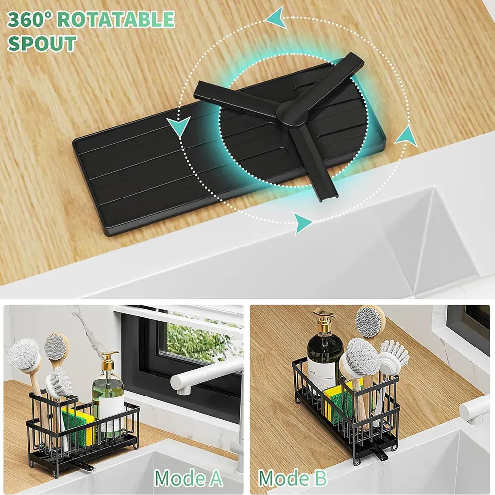 Organiseur d'évier de cuisine avec support pour éponge et porte-brosse haute 2