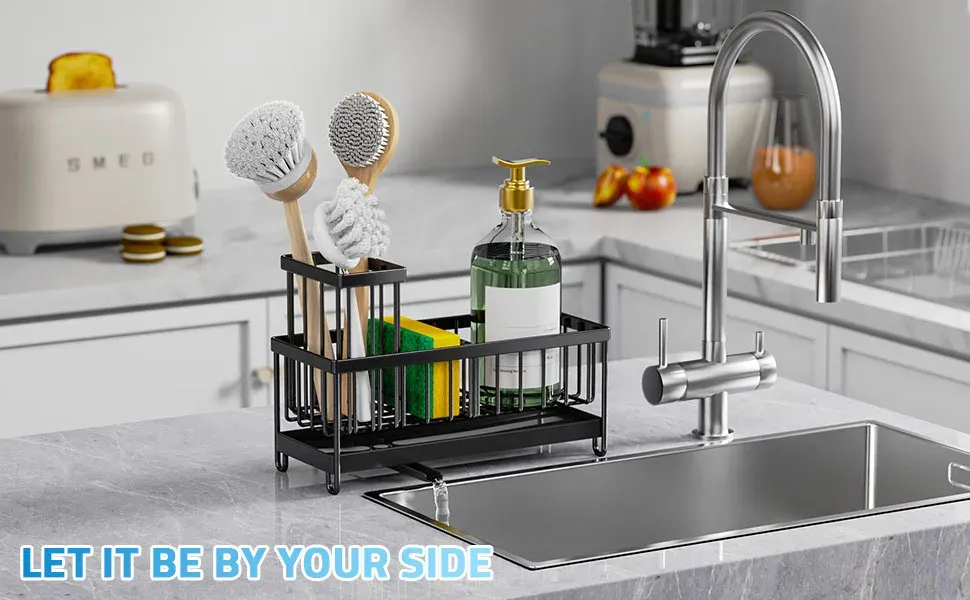 Support pour éponge d'évier au design épuré intégré à une cuisine moderne