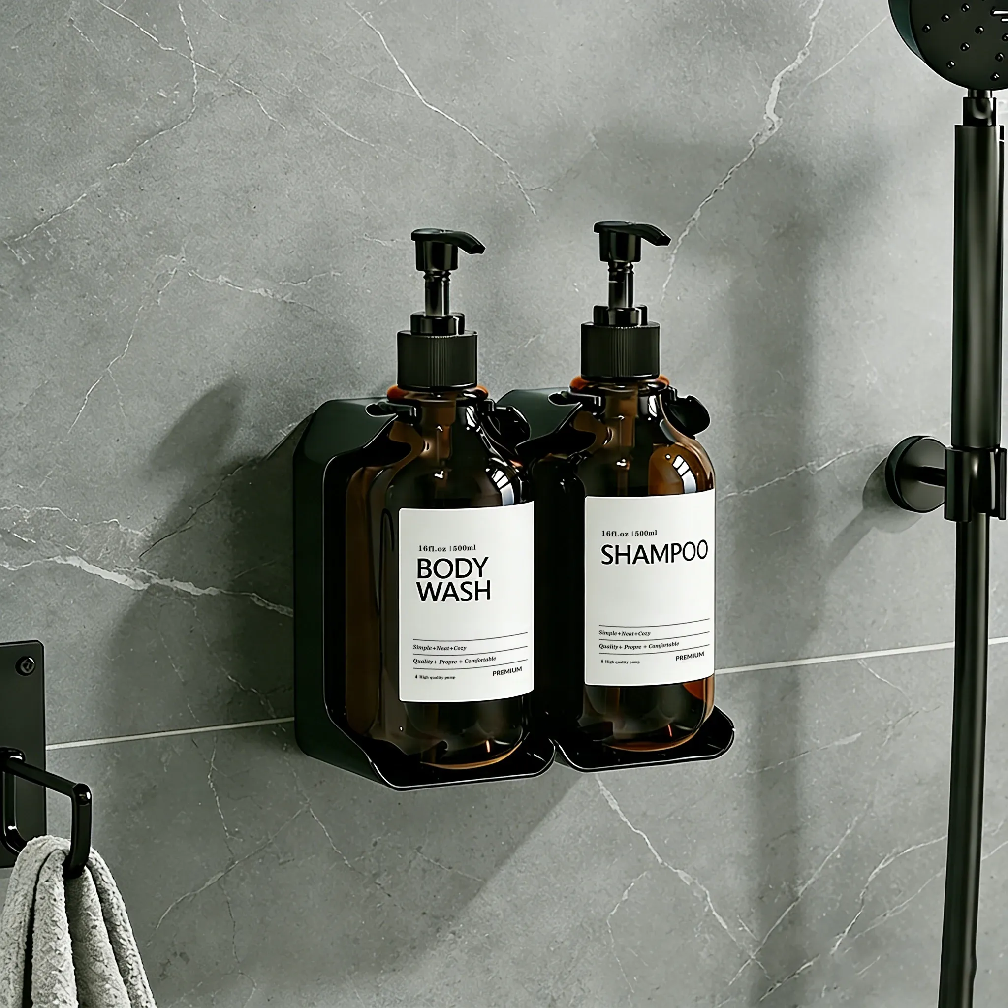 Distributeur de savon mural pour douche - Ensemble distributeur de shampoing et après-shampoing Charmber - Distributeur de savon sans perçage pour salle de bain 4
