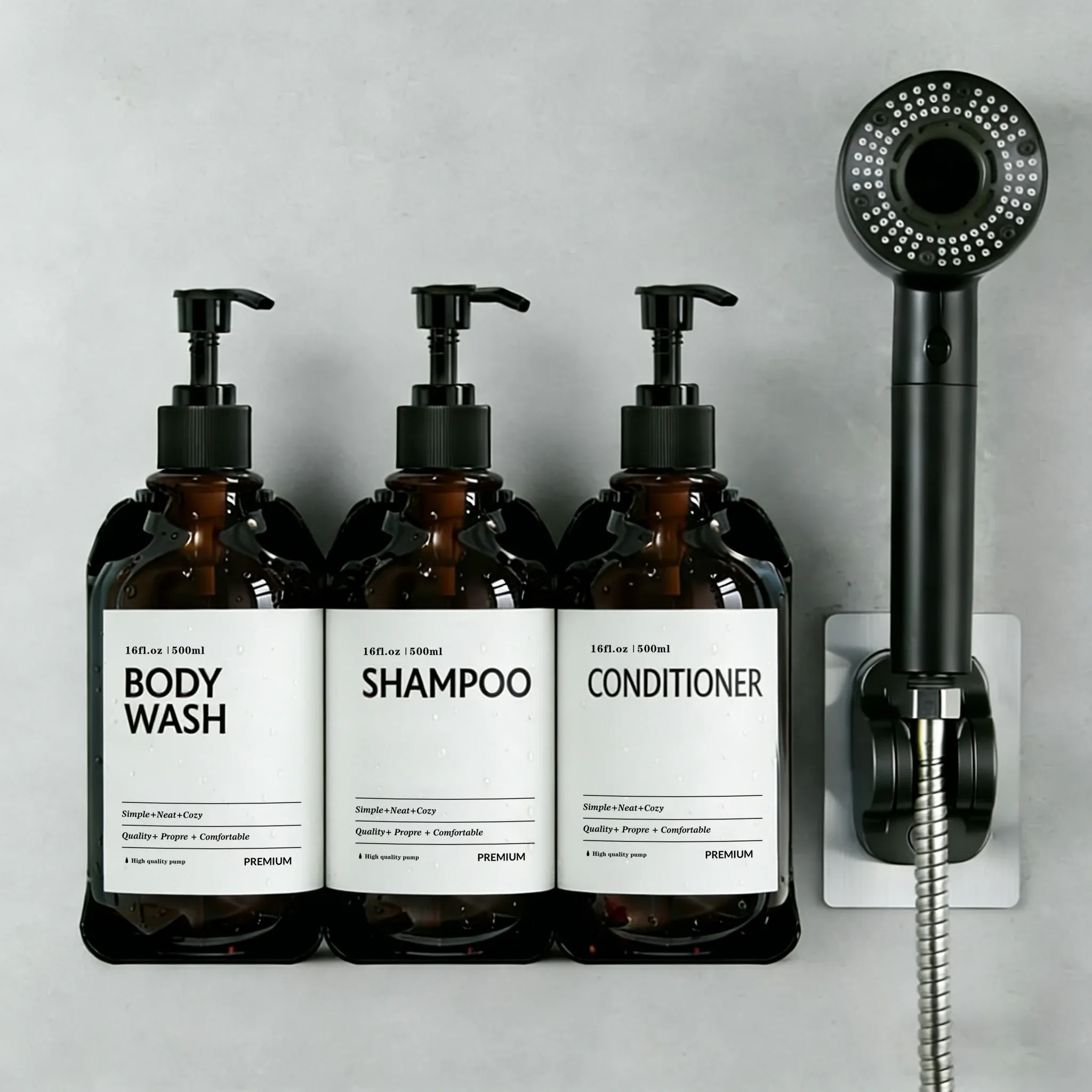 Distributeur de savon mural pour douche - Ensemble distributeur de shampoing et après-shampoing Charmber - Distributeur de savon sans perçage pour salle de bain 5