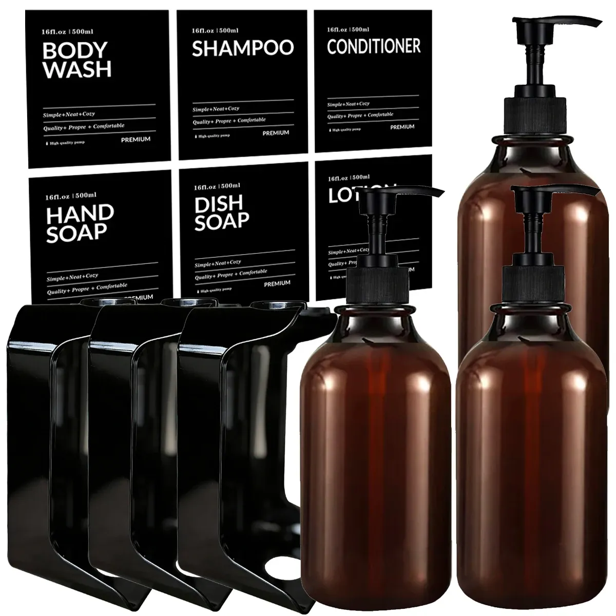 Distributeur de savon mural pour douche - Ensemble distributeur de shampoing et après-shampoing Charmber - Distributeur de savon sans perçage pour salle de bain 9