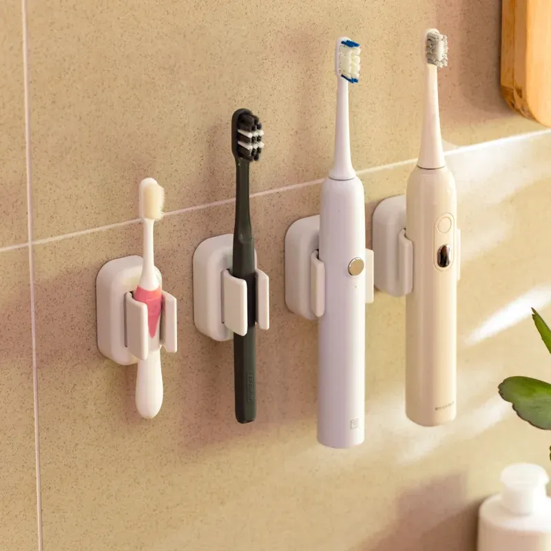 Porte-brosse à dents mural auto-adhésif, clip pour balai, support de rangement polyvalent, gain de place, organisateur de salle de bain, lot de 1/2 3