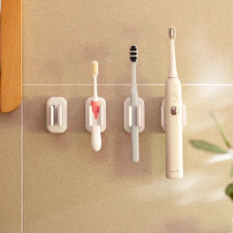 Porte-brosse à dents mural auto-adhésif, clip pour balai, support de rangement polyvalent, gain de place, organisateur de salle de bain, lot de 1/2 4