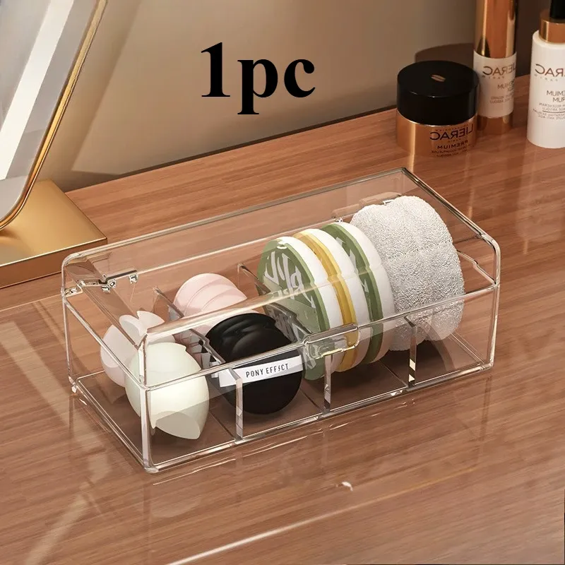 Organisateur cosmétique transparent avec couvercle, boîte de rangement durable pour maquillage, adaptée au rouge à lèvres, aux fards à paupières, aux pinceaux, étui de toilette portable 7