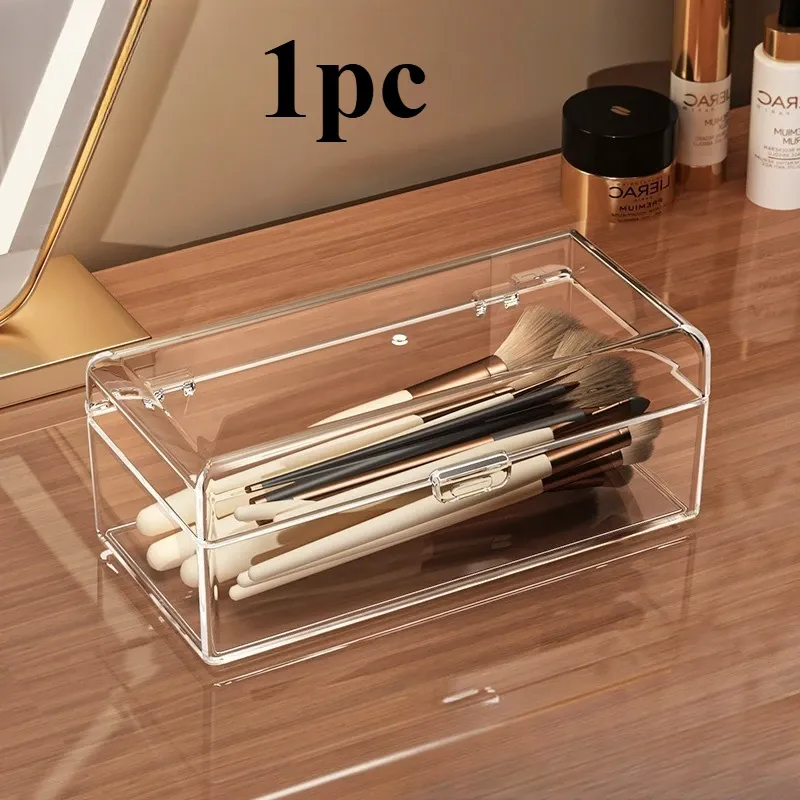 Organisateur cosmétique transparent avec couvercle, boîte de rangement durable pour maquillage, adaptée au rouge à lèvres, aux fards à paupières, aux pinceaux, étui de toilette portable 8