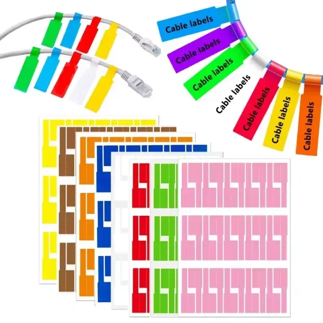 Étiquettes de câbles autocollantes colorées, 240/480 pièces, étiquettes de marquage de fils étanches, autocollantes pour imprimante laser, organisateur d'étiquettes pour câbles en fibre 7