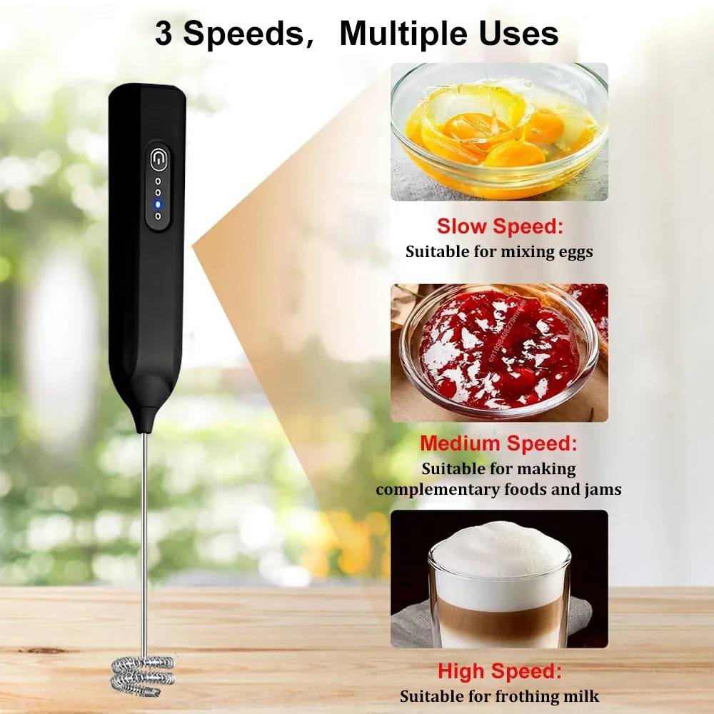Mousseur à lait électrique rechargeable sans fil, mini fouet portatif 3