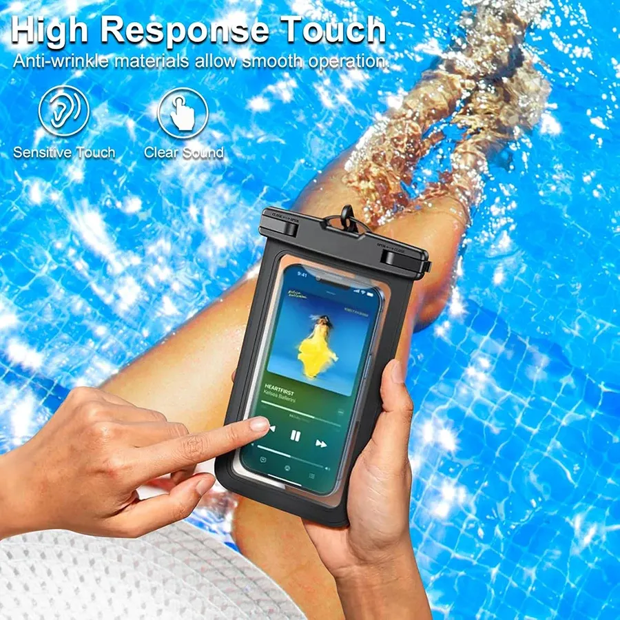 Pochette étanche pour smartphone, détail de la fenêtre transparente