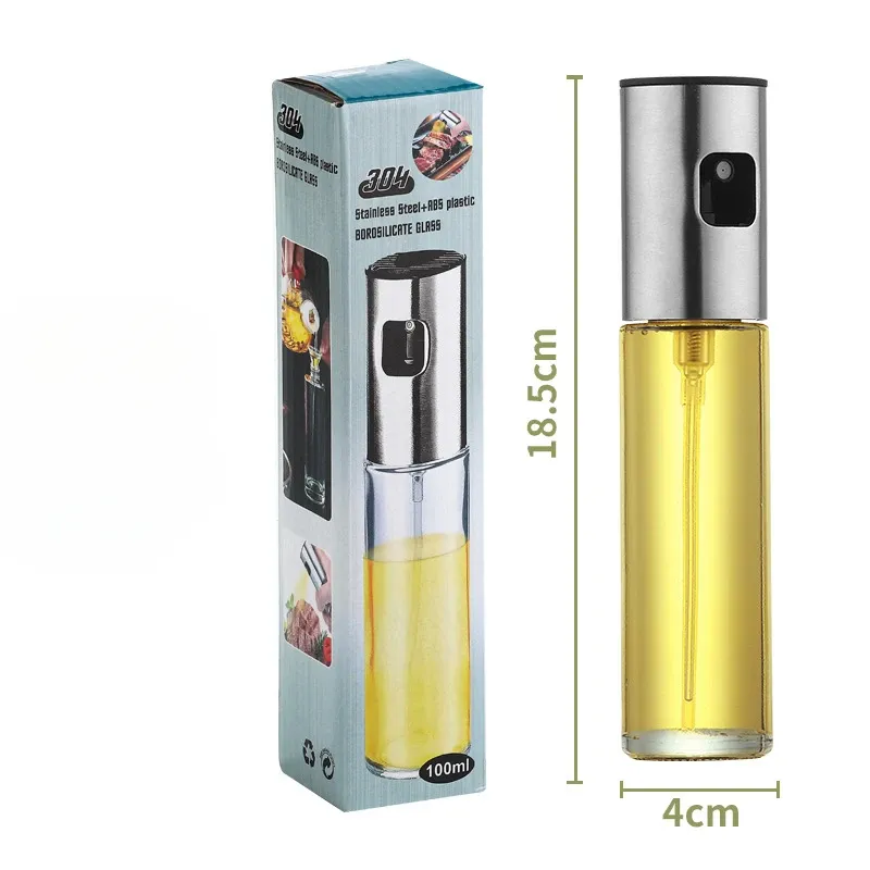 Pulvérisateur d'huile de cuisine en verre et acier inoxydable, 100 ml, pour huile d'olive et vinaigre, à gâchette - Image 1