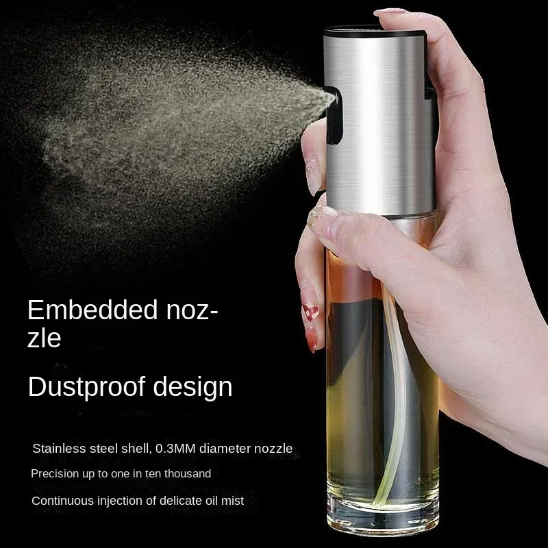 Pulvérisateur d'huile de cuisine en verre et acier inoxydable, 100 ml, pour huile d'olive et vinaigre, à gâchette 3