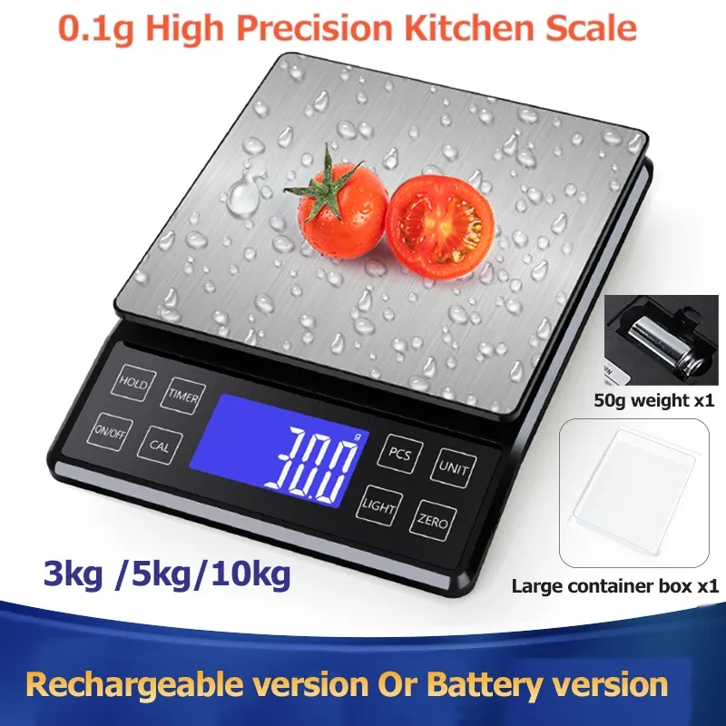 Balance de cuisine numérique étanche en acier inoxydable, haute précision, 0,1 g à 10 kg 2