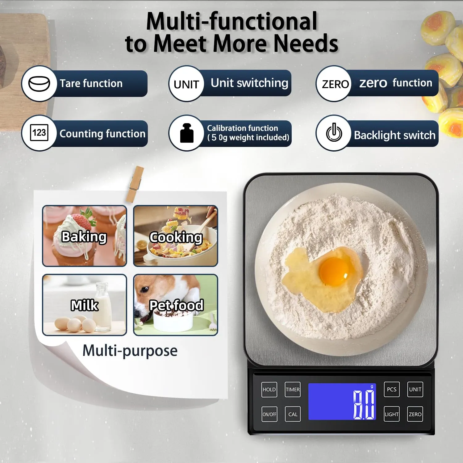 Balance de cuisine numérique étanche en acier inoxydable, haute précision, 0,1 g à 10 kg 3