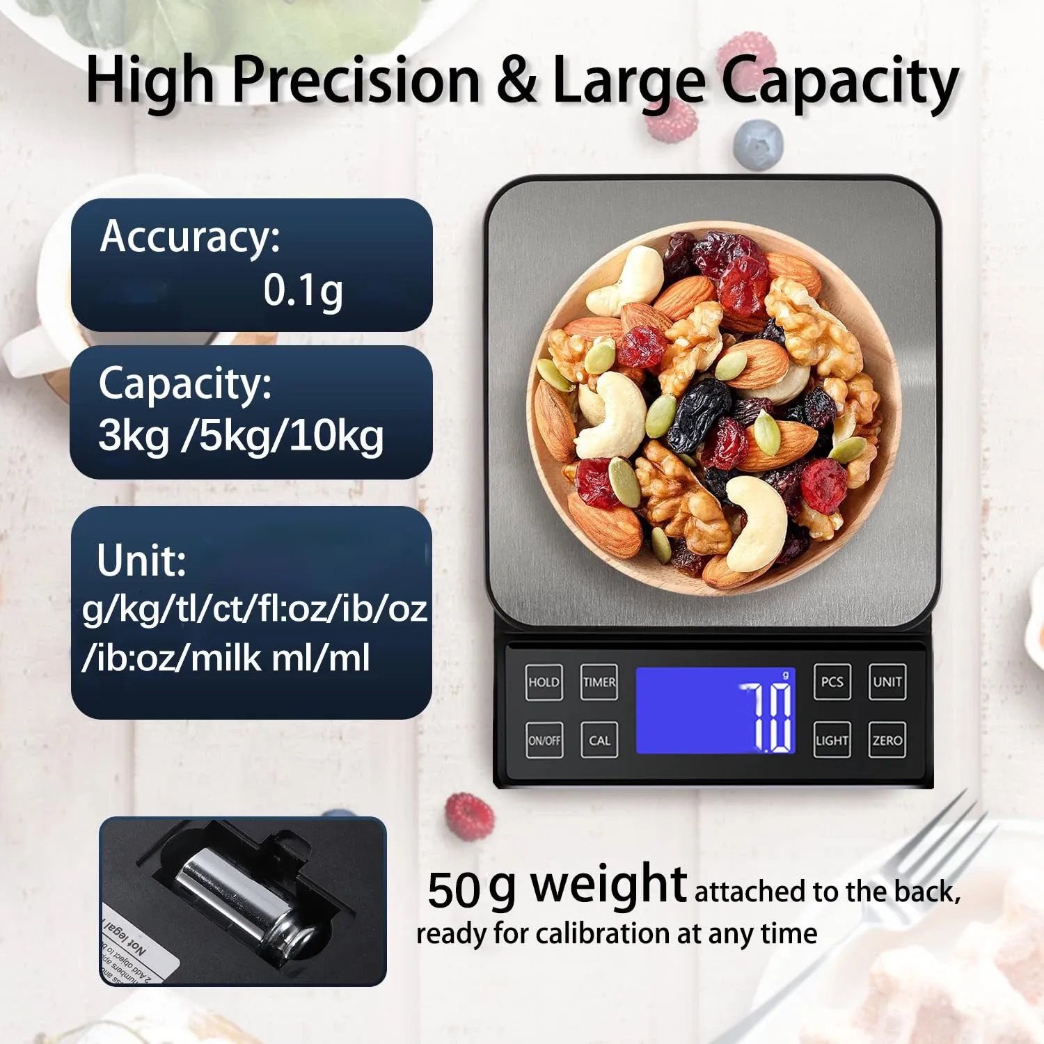 Balance de cuisine numérique étanche en acier inoxydable, haute précision, 0,1 g à 10 kg 4