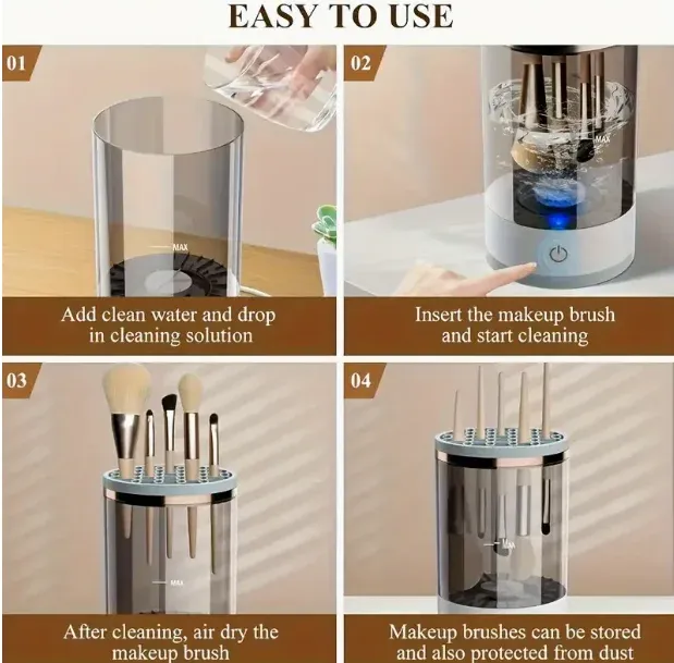 Nettoyeur automatique ultrasonique de pinceaux de maquillage avec boîte de rangement et séchage rapide 3
