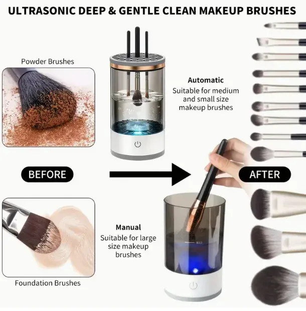Nettoyeur automatique ultrasonique de pinceaux de maquillage avec boîte de rangement et séchage rapide 5