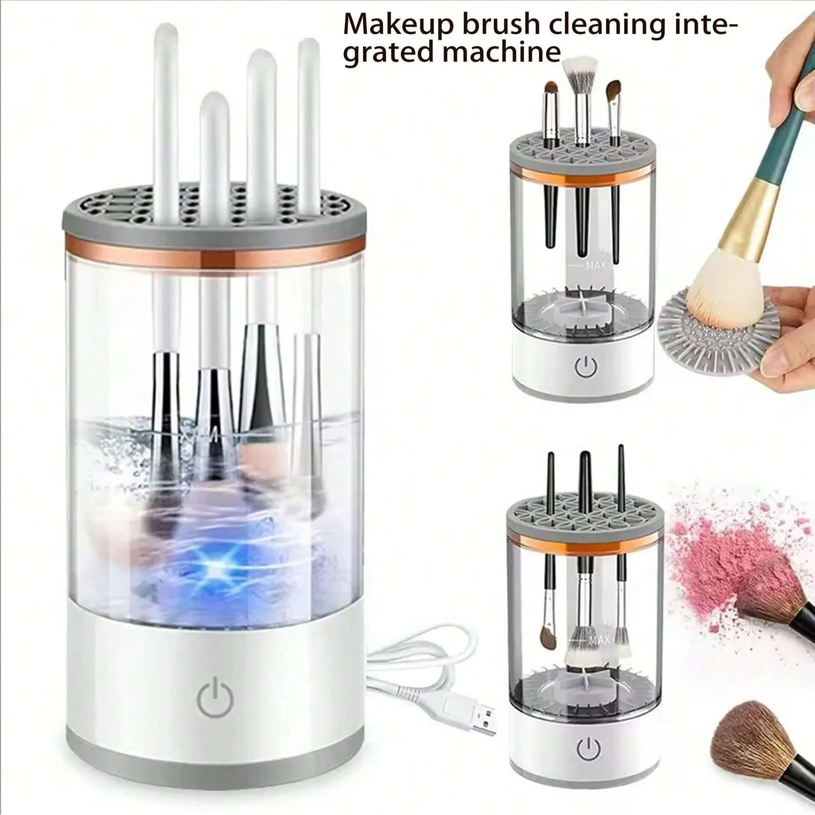 Pinceaux de maquillage nettoyés avec le nettoyeur automatique