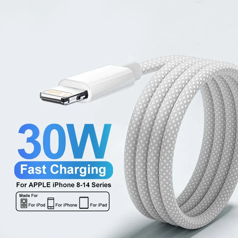 Câble USB-C vers Lightning 30W à charge rapide pour iPhone, compatible iPhone 14, 13, 12, 11, Pro Max, 8, 7, 6, Plus, XS, X et XR, longueur 2 m
