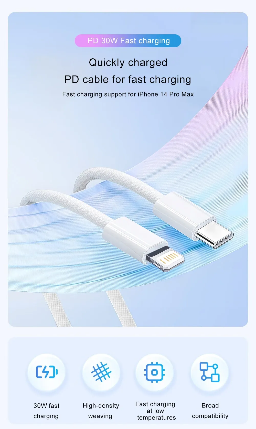 Câble USB de charge rapide pour iPhone, vue principale