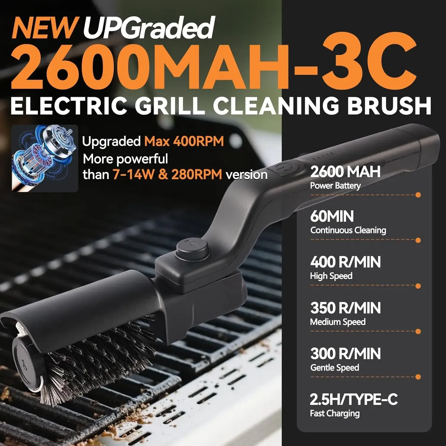 Brosse de nettoyage électrique sans fil pour barbecue, rechargeable et rotative, réglable, pour usage extérieur 2