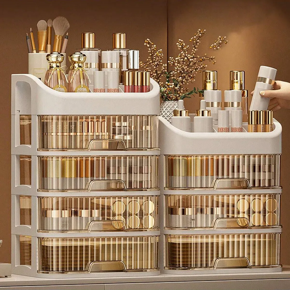 Boîte de rangement à maquillage multicouche, organiseur de cosmétiques pour soins de la peau, fards à paupières et rouges à lèvres, idéal pour commode, salle de bain et chambre - Image 1