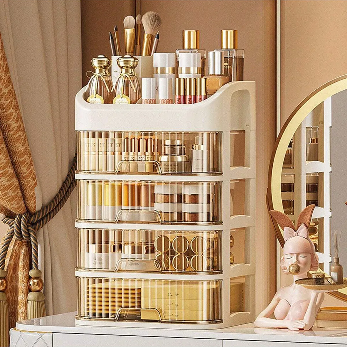 Boîte de rangement à maquillage multicouche, organiseur de cosmétiques pour soins de la peau, fards à paupières et rouges à lèvres, idéal pour commode, salle de bain et chambre 2