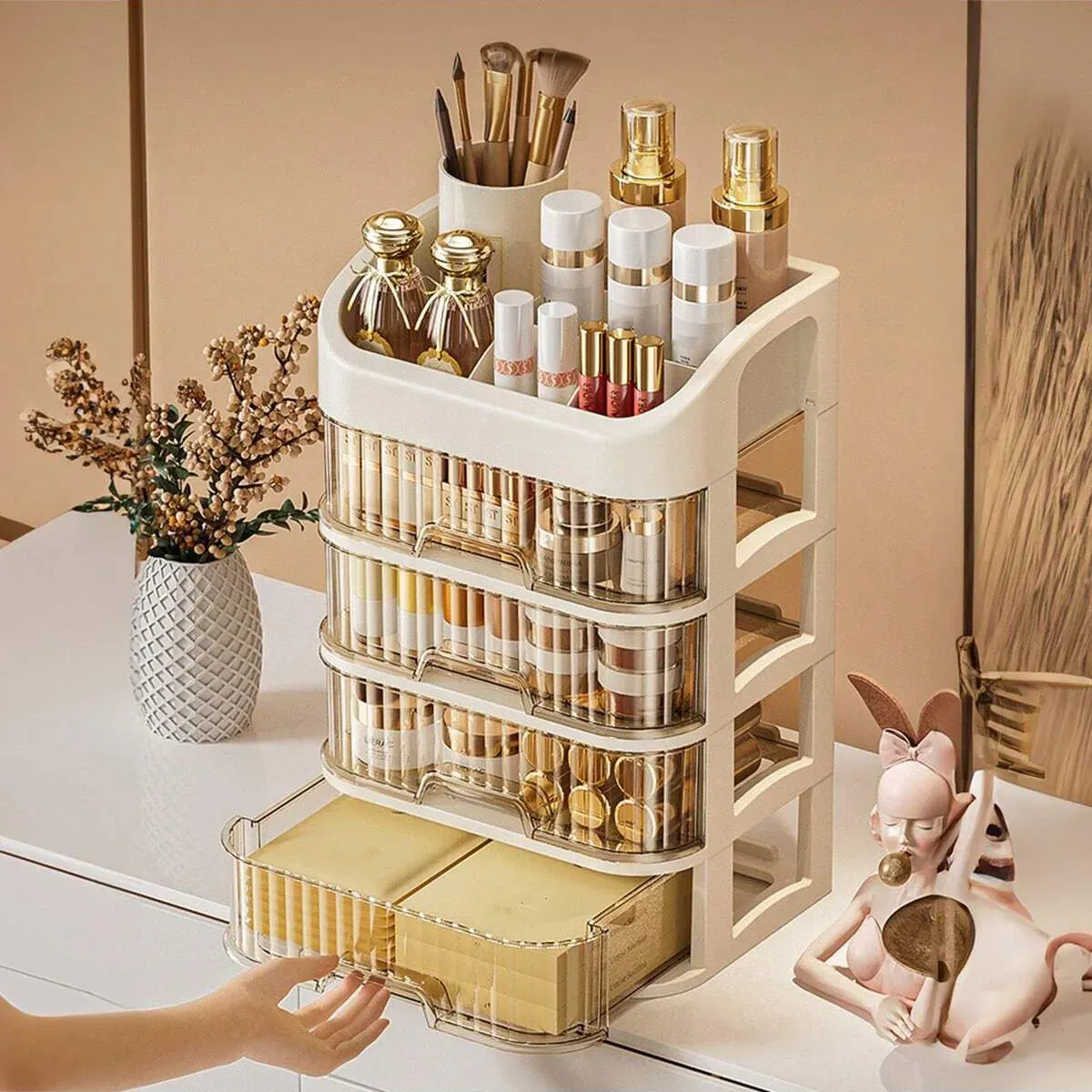 Boîte de rangement à maquillage multicouche, organiseur de cosmétiques pour soins de la peau, fards à paupières et rouges à lèvres, idéal pour commode, salle de bain et chambre 3