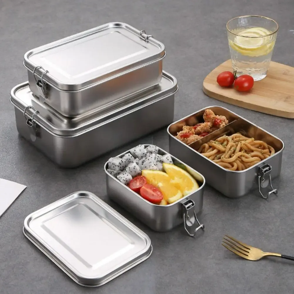 Boîte à bento carrée en acier inoxydable, présentation finale